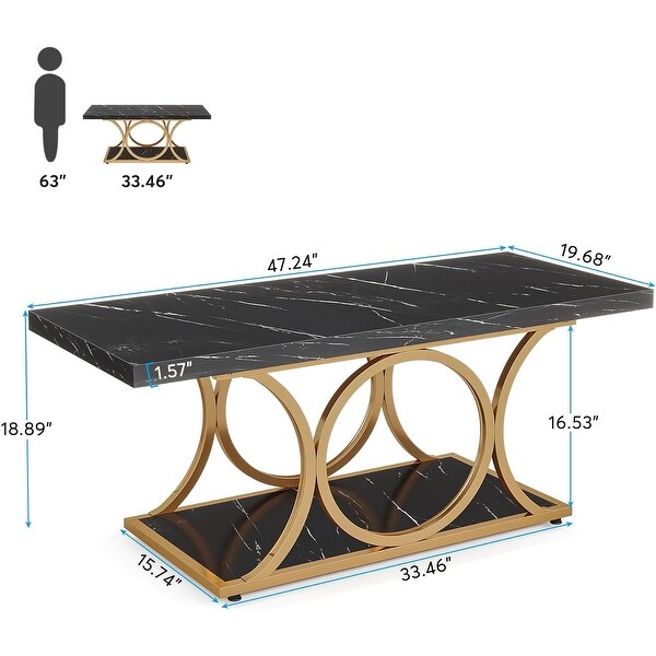 47 In 2Tier Modern Coffee Tables with Faux Marble Top for Living Room