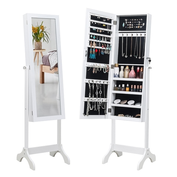 Floor Standing 4-Layer Shelf Jewelry Storage Adjustable Mirror Cabinet - - 32631554