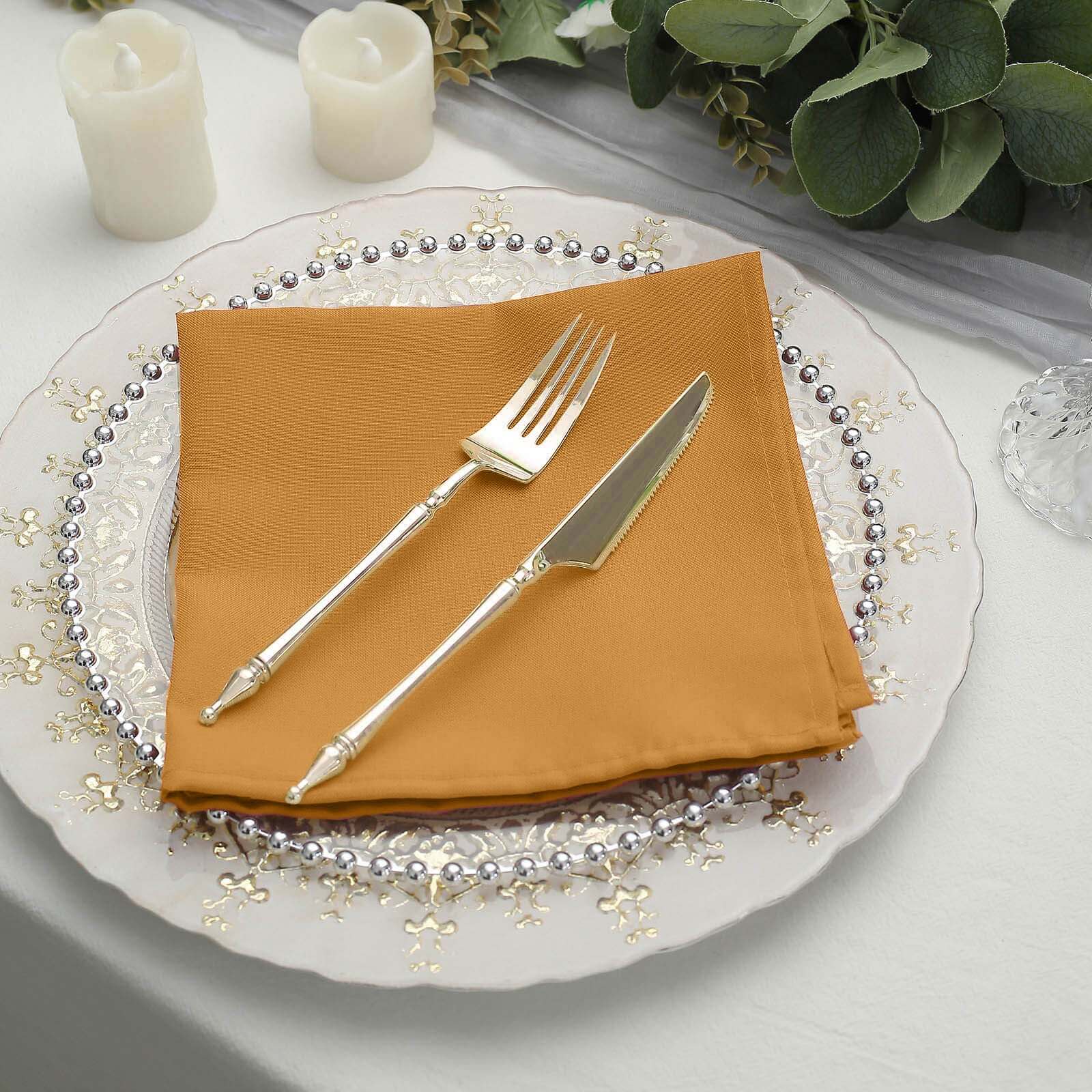 5 Pack Gold Cloth Napkins with Hemmed Edges, Reusable Polyester Dinner Linen Napkins - 17