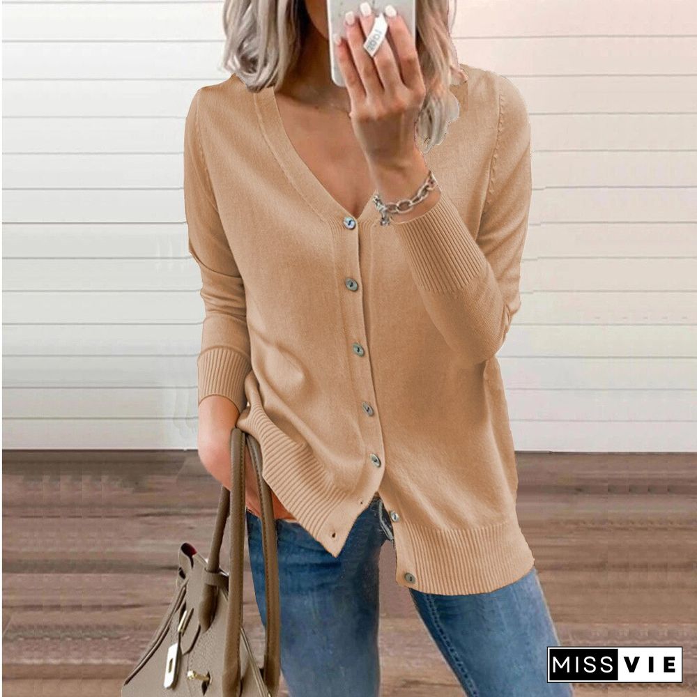 Women's V-Neck Sweater Autumn And Winter New Knitted Cardigan Women's Loose Top Sweater Streetwear Long Sleeve