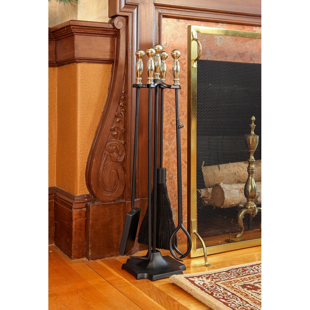 Minuteman International Carlisle Fireplace Set of 4 Tools  30.5 Inch Tall  Polished Brass and Black