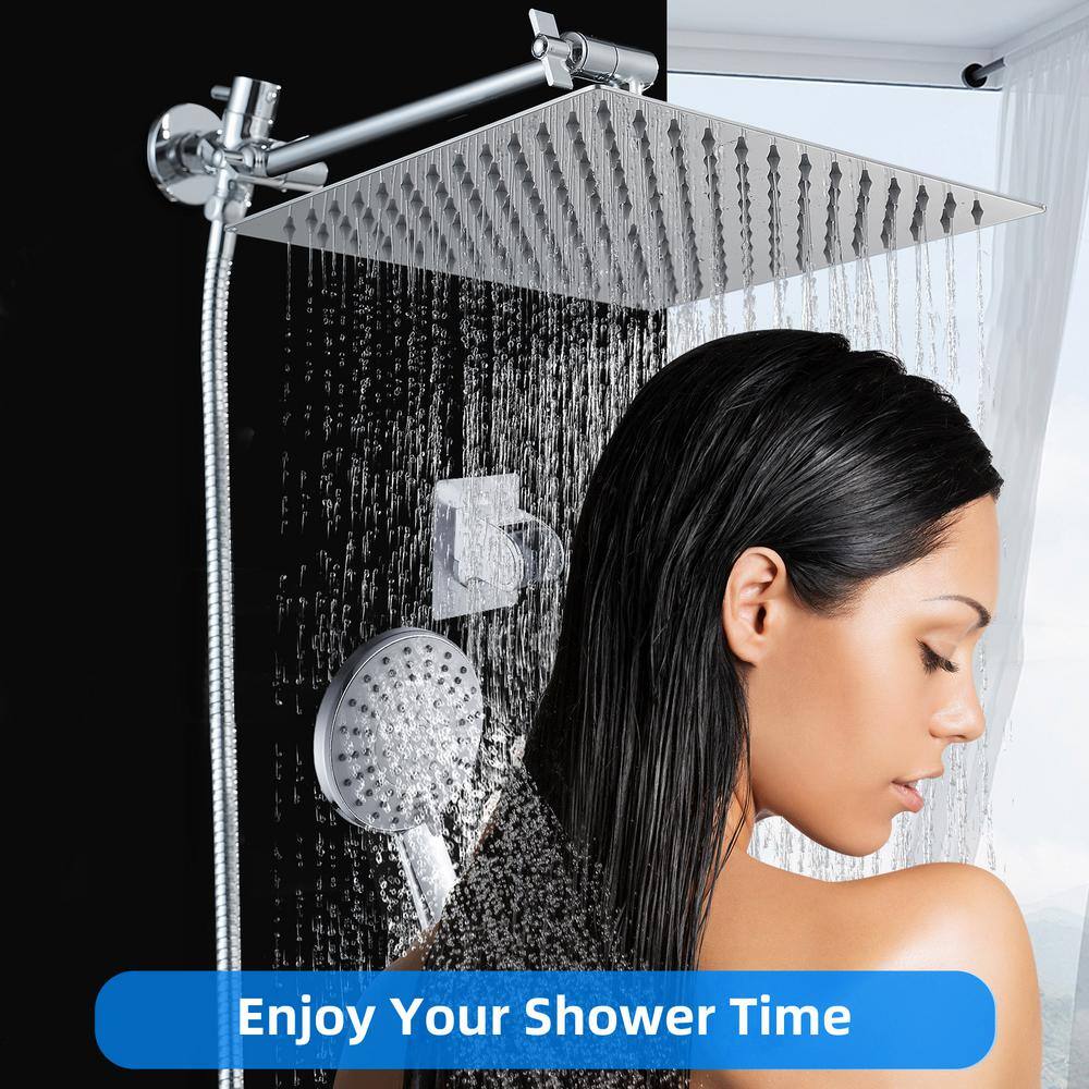 Heemli Rainfull 5-Spray Patterns 8 in. Wall Mount Dual Shower Heads and Handheld Shower Head in Chrome KAS0408N