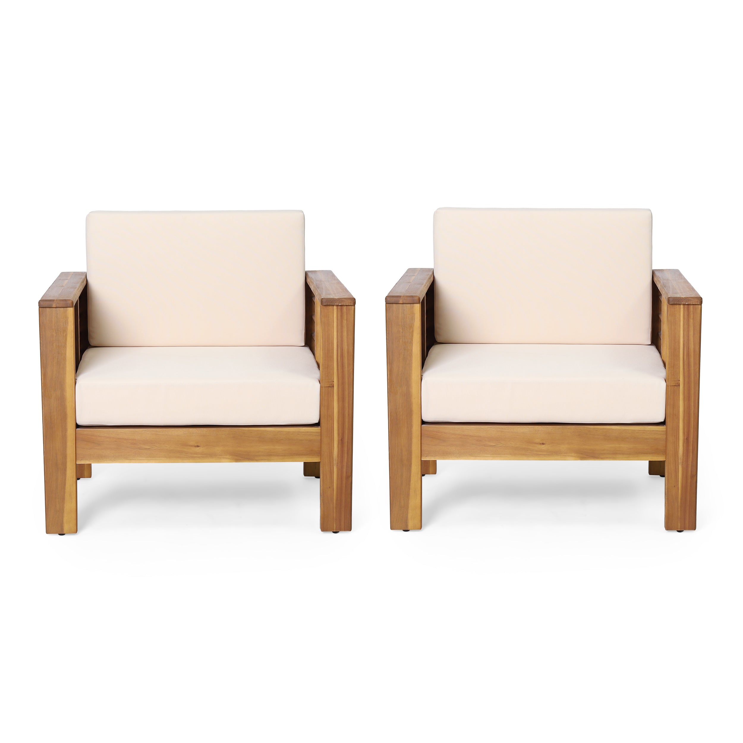 Rabun Outdoor Acacia Wood Club Chairs with Cushions, Set of 2