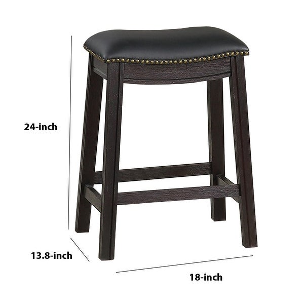 Curved Leatherette Counter Stool with Nailhead Trim， Set of 2， Black