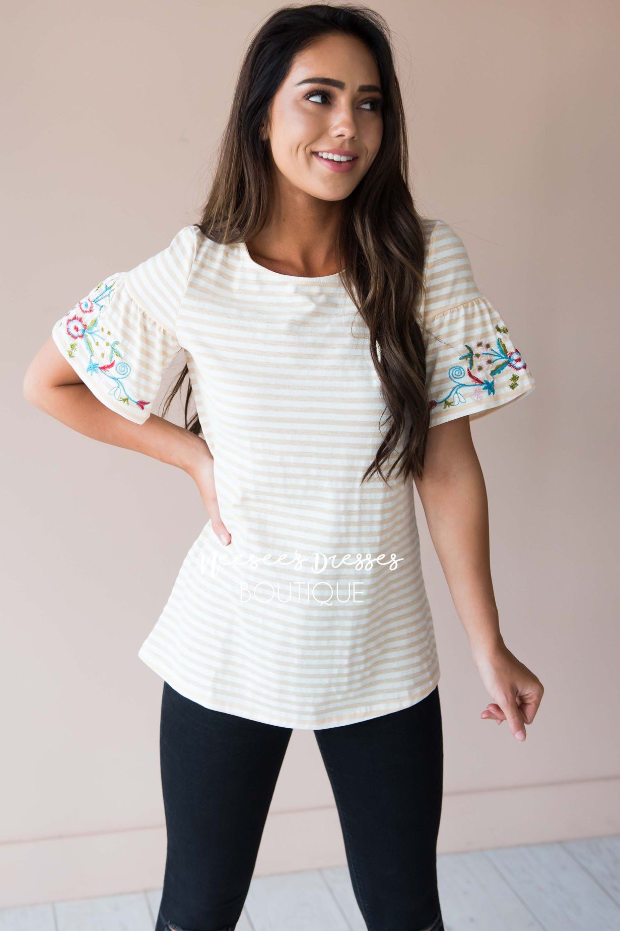 Fall in Line Embroidered Sleeve Top