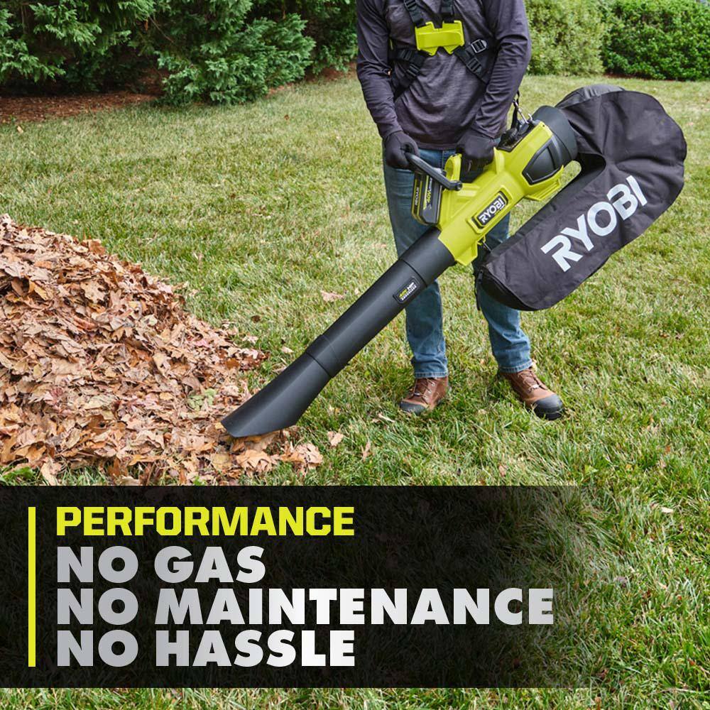 RYOBI 40V HP Brushless 100 MPH 600 CFM Cordless Leaf BlowerMulcherVacuum with (2) 4.0 Ah Batteries and Charger RY404150