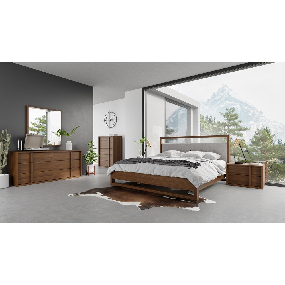 Modrest Falcor Modern Grey Fabric Walnut Bed