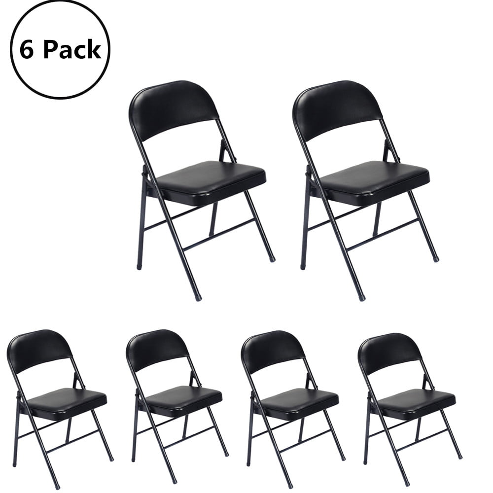 UBesGoo 6 Pack Folding Chairs Cushioned Padded Seat Wedding Chairs with Metal Frame Black