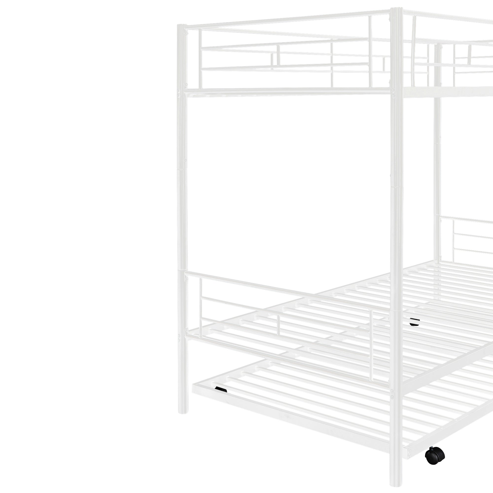 Heavy Duty Bunk Bed Frame, Kids Twin Over Twin Metal Bunk Bed with Flat Ladder & Safety Guardrail, Convertible Trundle Bunk Bed Frame, for Dorm, Bedroom, Guest Room, No Box Spring Needed, White, D8076