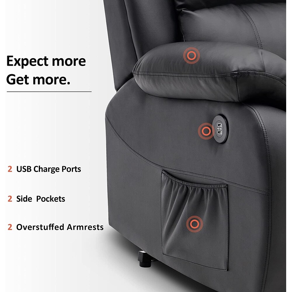 MCombo Small Sized Power Lift Recliner Chair with Massage and Heat  USB Ports  Faux Leather 7409