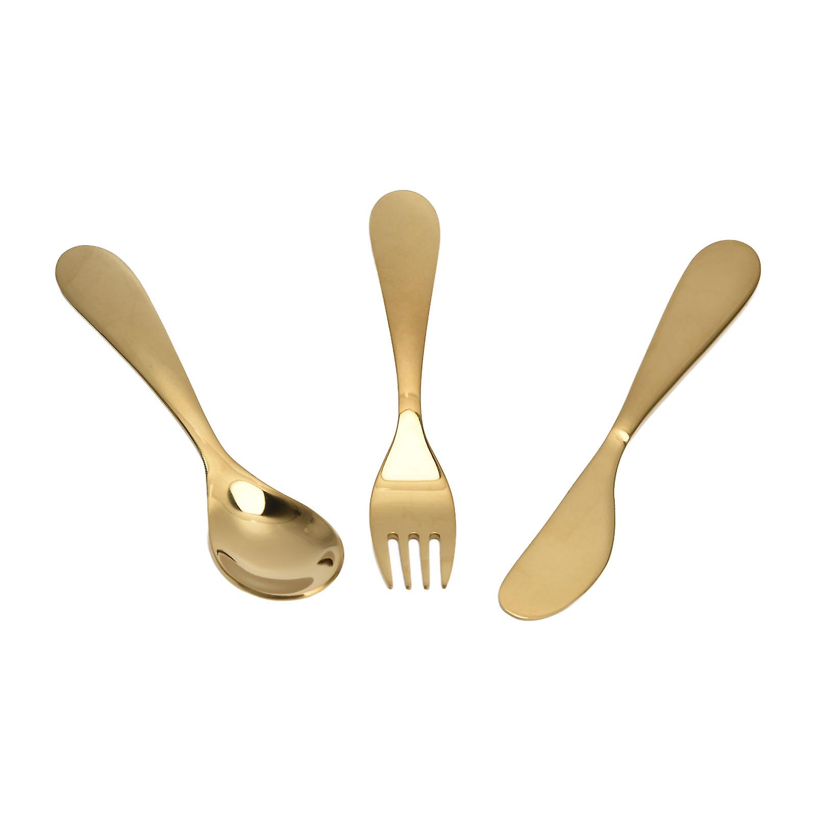 304 Stainless Steel Kitchen Tableware Set Children Fork Spoon Knife Golden Cutlery Set Gold