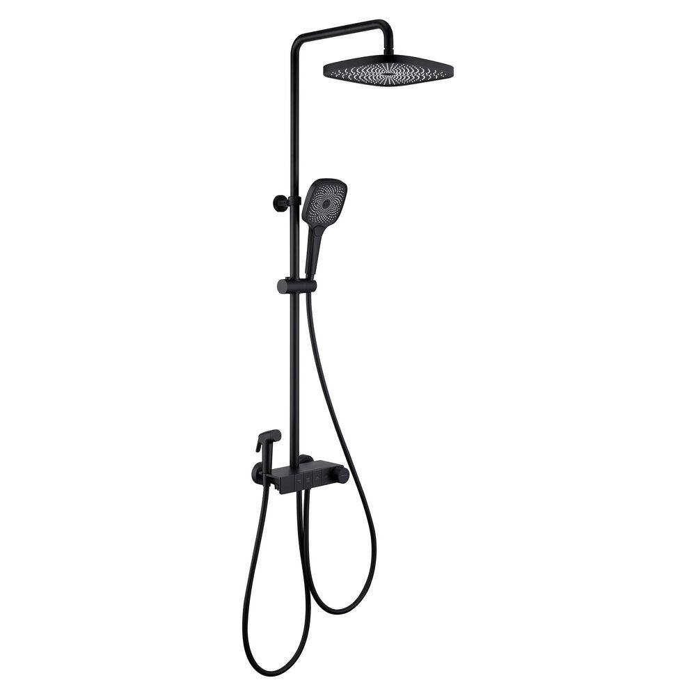 Boyel Living 3-Spray Patterns with 2.5 GPM 10 in. Wall Mount Dual Shower Heads with Thermostatic Valve and Tub Spout in Matte Black BL-H4002-MB