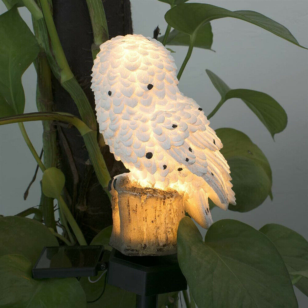 Garden Solar Lights Resin Owl Lanterns， iClover Owl LED Decorative Waterproof Garden Stake Lights， Solar-Powered Night Light， Landscape and Walkway Lighting for Patio Walkway Yard