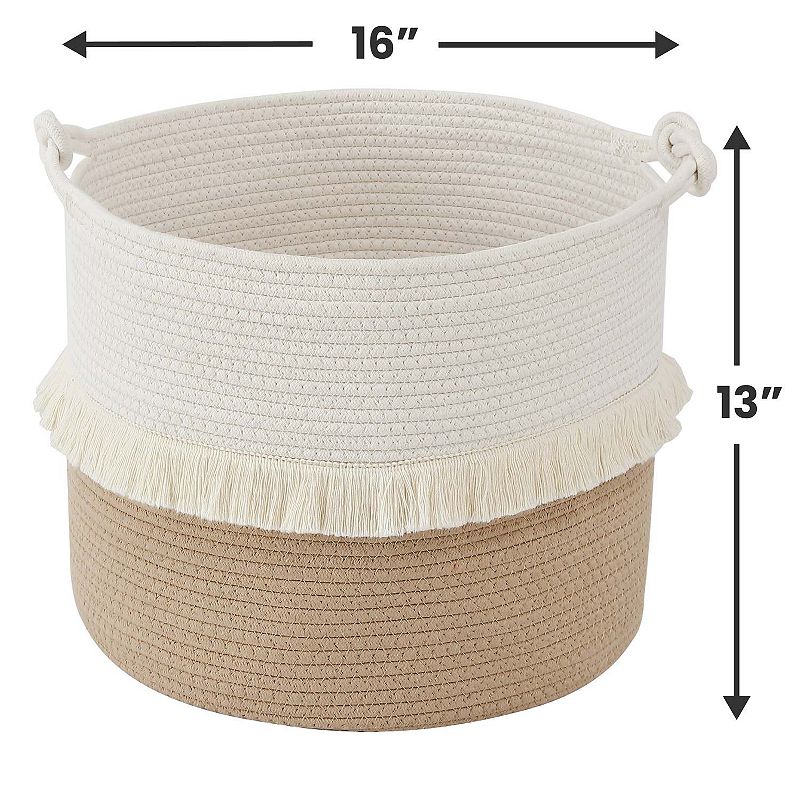 Ornavo Home Medium Round Woven Cotton Rope Boho Tassels Storage Basket