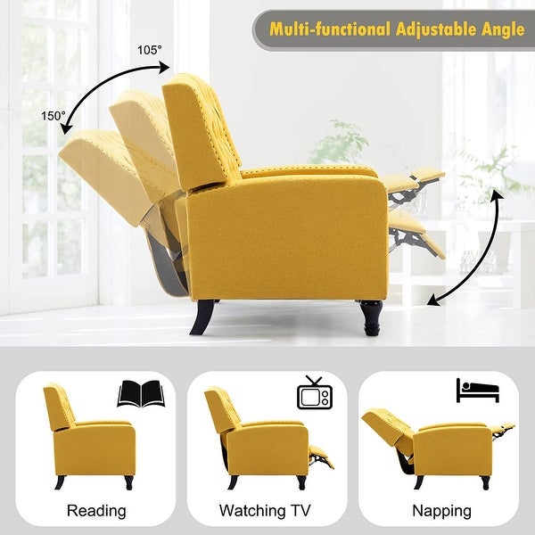 Vicluke Mid Century Modern Tufted Push Back Recliner w/ Traditional Legs， Yellow - 74.8