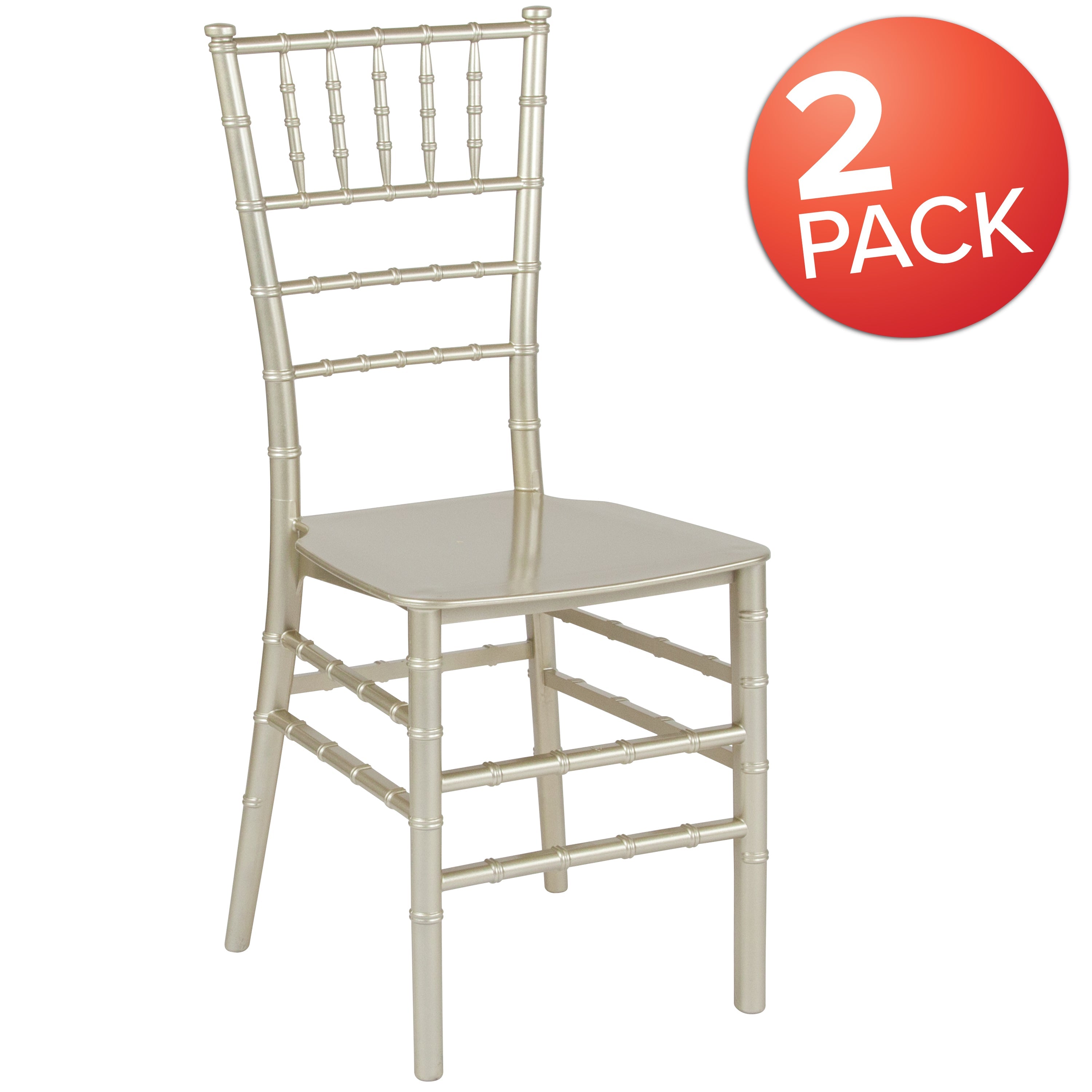 BizChair 2 Pack Champagne Stackable Resin Chiavari Chair