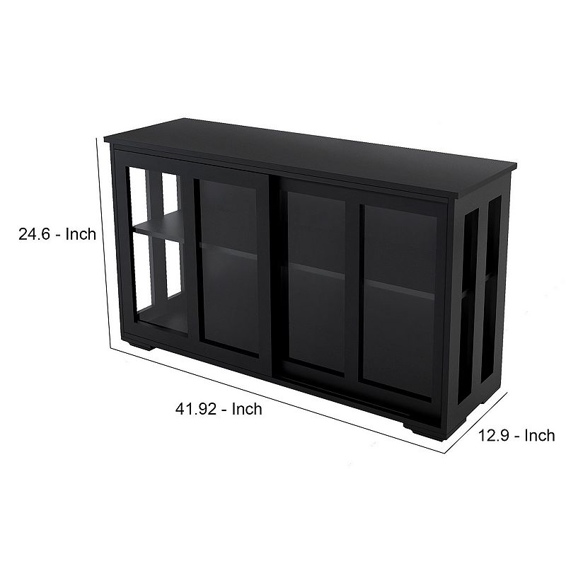 Server with 2 Glass Sliding Doors and 1 Shelf， Dark Brown