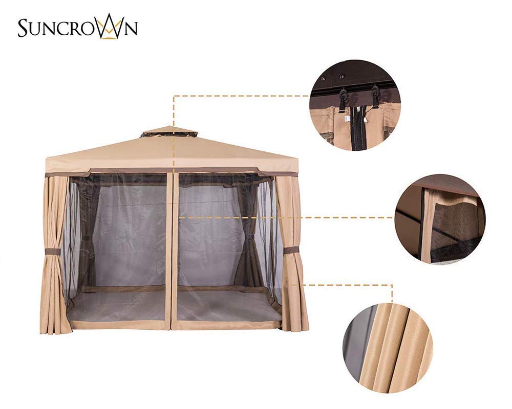 SUNCROWN 10' x 10' Outdoor Patio Canopy Gazebo with Mosquito Netting- Beige