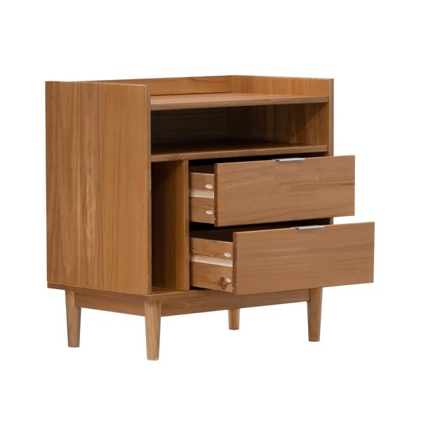 Mid-Century Modern 2-Drawer Wood Nightstand， Solid White - - 38045501