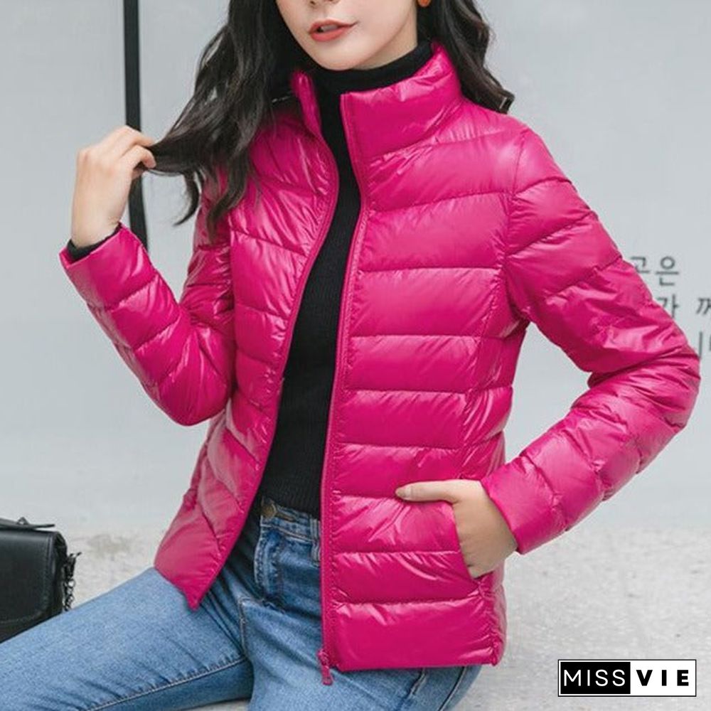 Autumn and Winter Light Down Jacket Women Stand Collar Short Coat