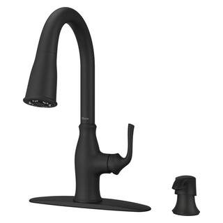 Pfister Rosslyn Single Handle Pull Down Sprayer Kitchen Faucet with Deckplate Included in Matte Black F-529-7RSSRB