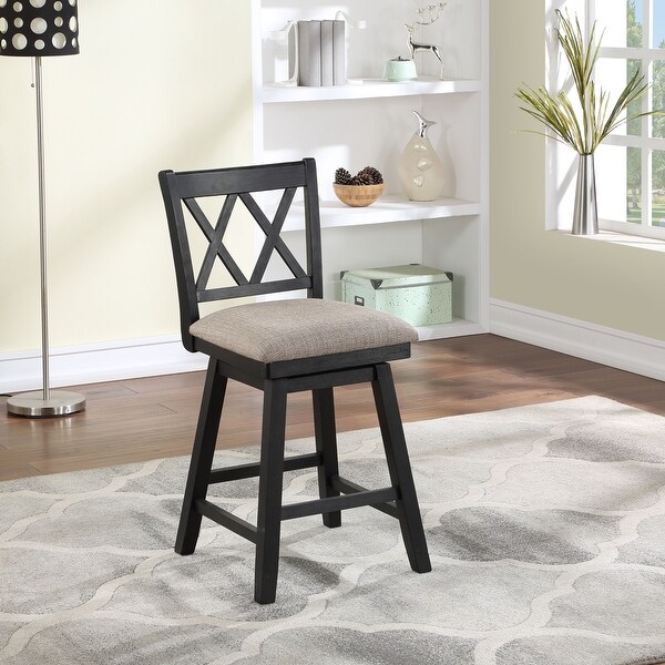 Wooden Linen Swivel Bar Counter Stool