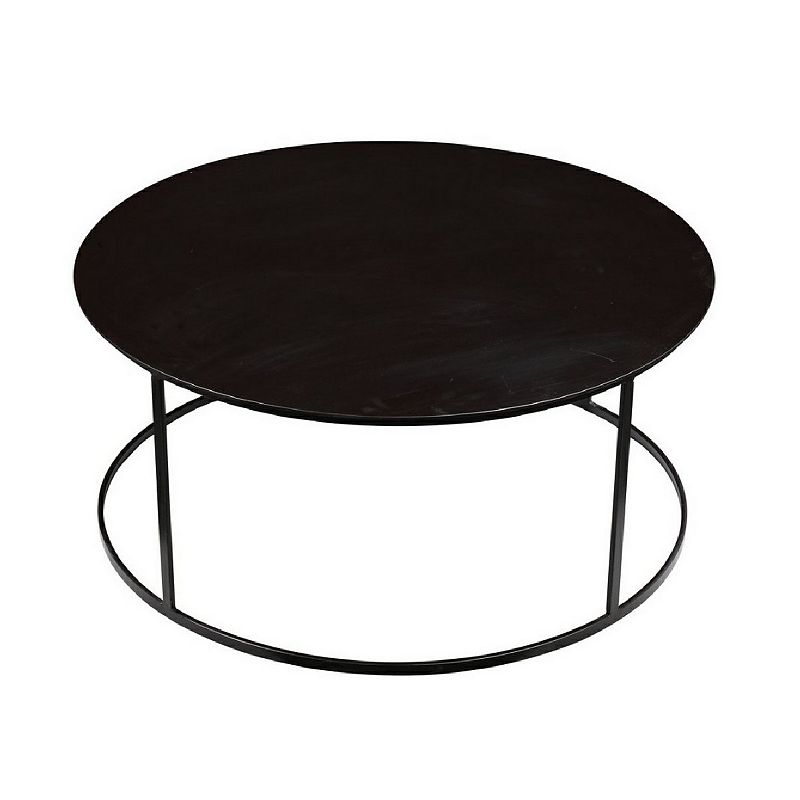 Round Metal Frame Side Table with Tubular Legs， Dark Brown