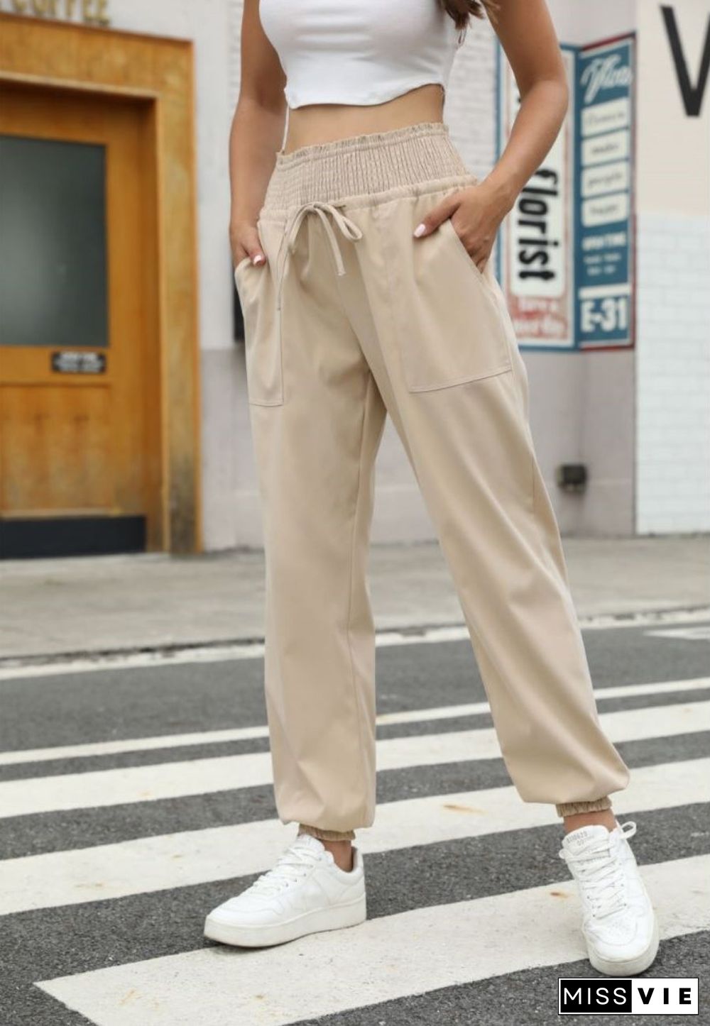 Shirred Waist Jogger Pants