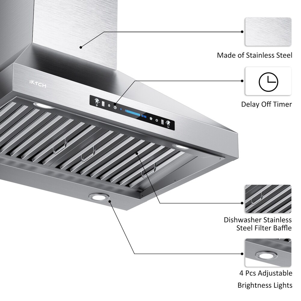 IKTCH 36 inch Vent Wall Mount Range Hood   900 CFM Efficient Smoke Removal Ultra Quiet Operation