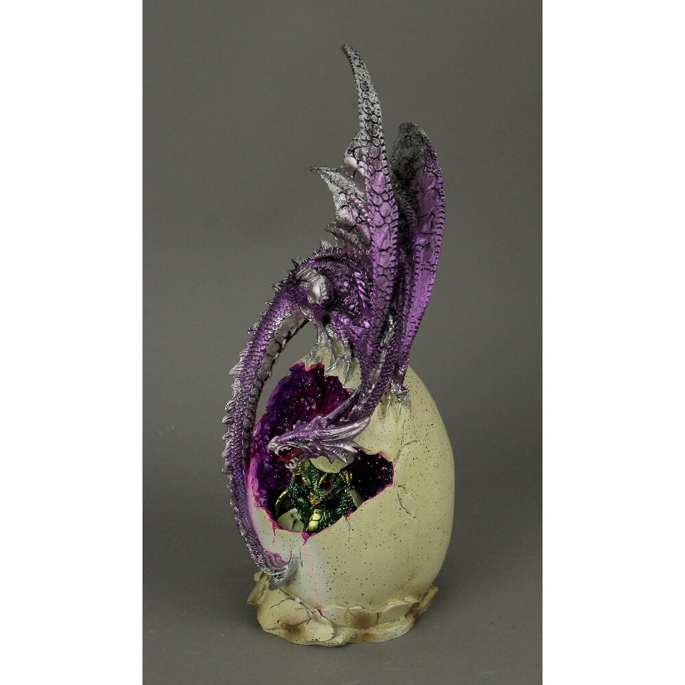 The Hatchling Mother And Baby Dragon Led Egg Statue   12.25 X 5.25 X 4.5 inches