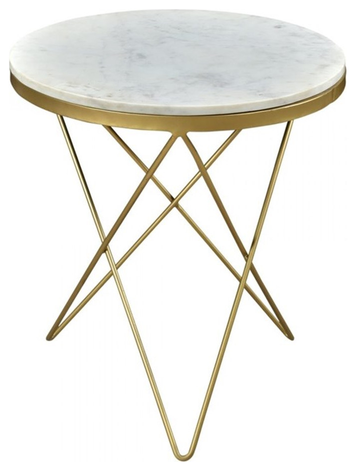 Home Square Marble Top Round Side Table in Gold Finish   Set of 2   Midcentury   Side Tables And End Tables   by Homesquare  Houzz