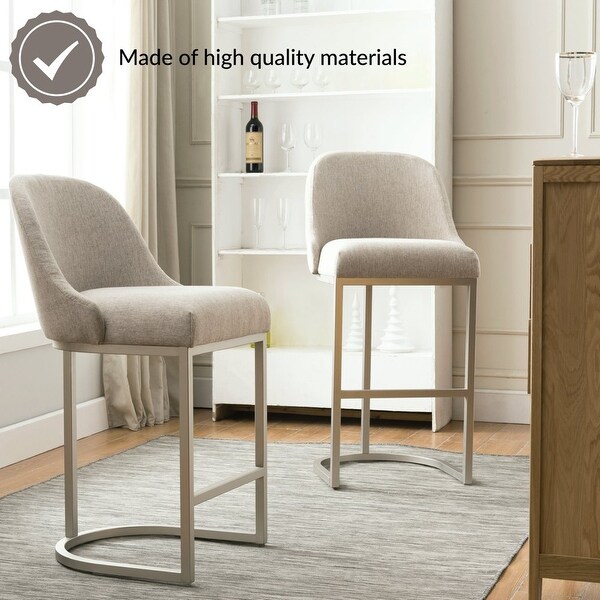 Design House Barrelback Bar Stool with Gray Linen Seat and Espresso Metal Base， Set of 2