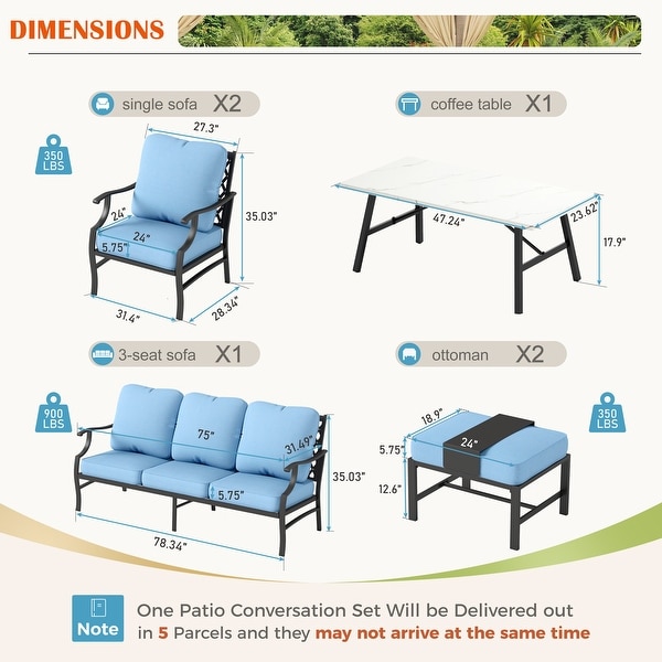 MAISON ARTS 6/7Piece Patio Conversation Sets，Sofa Set with 2/4 x Single Chairs，1 x 3seater Sofa and Coffee Table/Ottomans