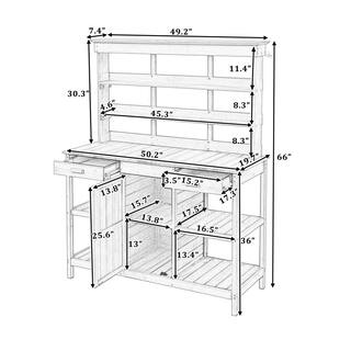 53.74 in. W x 9.25 in. H Garden Potting Bench Table w2 Drawers Cabinet and Open Shelves Brown jh-50