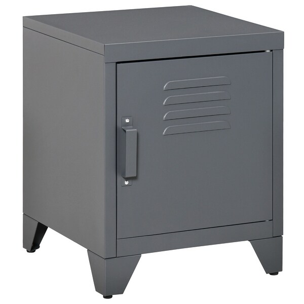 HOMCOM Industrial End Table， Living Room Side Table with Locker-Style Door and Adjustable Shelf - 15.75