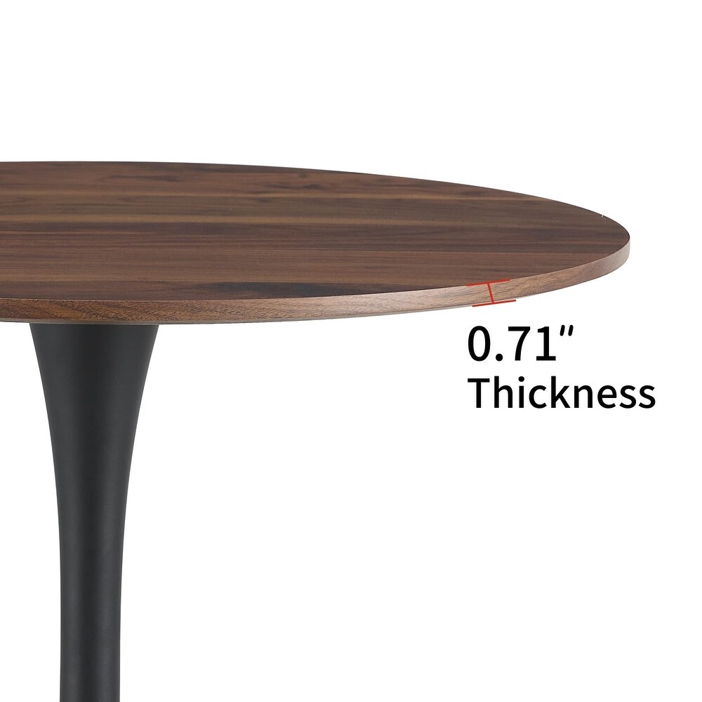 Round Dining Table  Mid Century Kitchen Dining Table for 2 4 People Brown Color Wood Grain Table Top   Pedestal Base