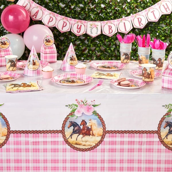 3 Pack Horse Plastic Table Covers， Cowgirl Birthday Party Supplies for Girls (54 x 108 In)