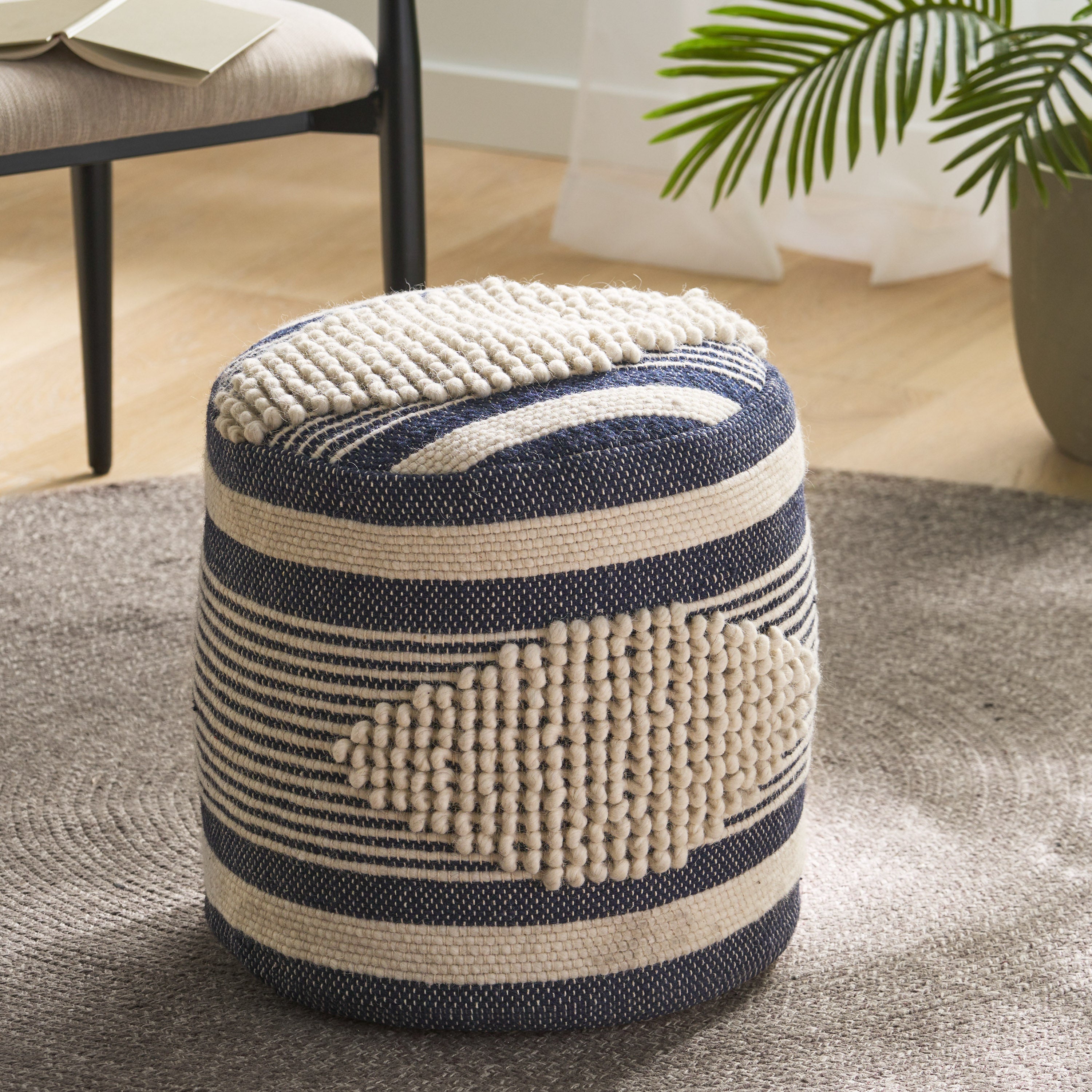 Villard Boho Handcrafted Fabric Cylinder Pouf