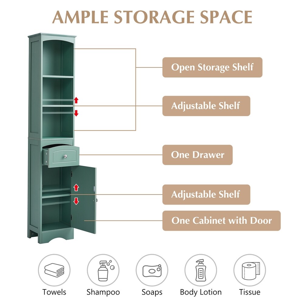 Tall Bathroom Cabinet  Freestanding Storage Cabinet with Drawer  MDF Board  Adjustable Shelf