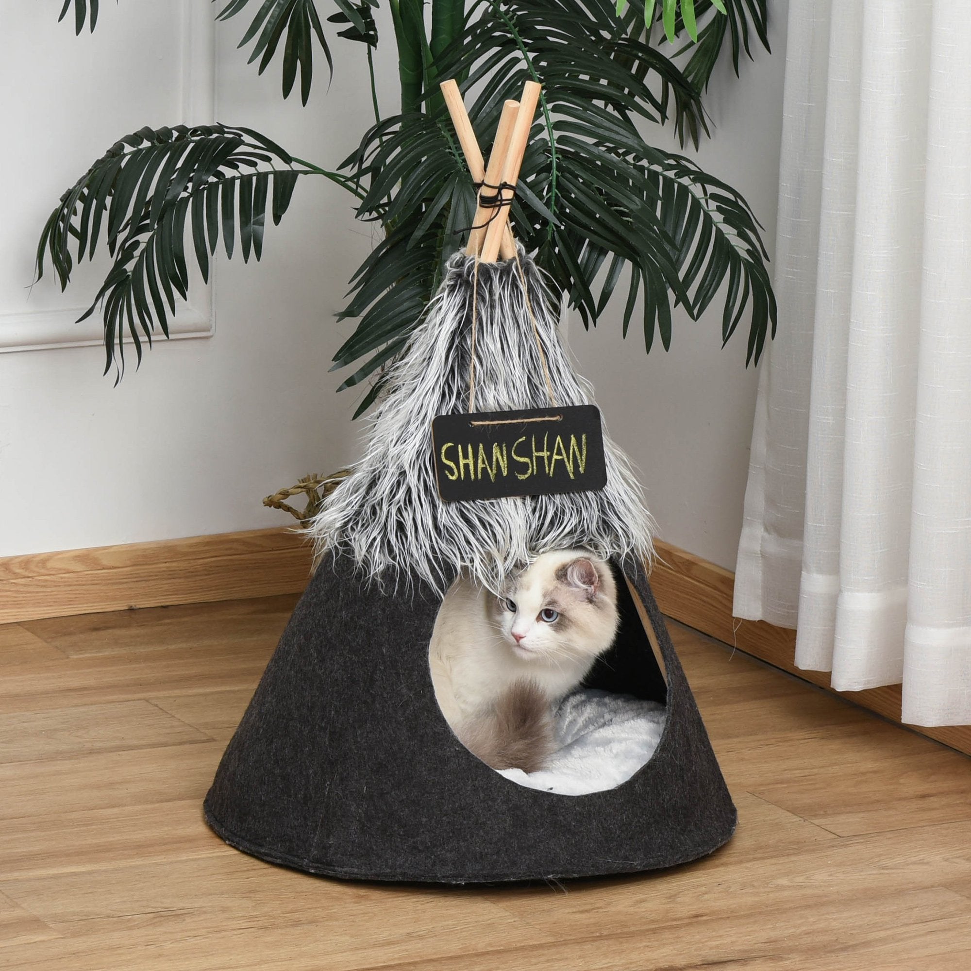 ametoys Pet Teepee Tent Cat Bed / Small Dog House w/ Cushion， Chalkboard