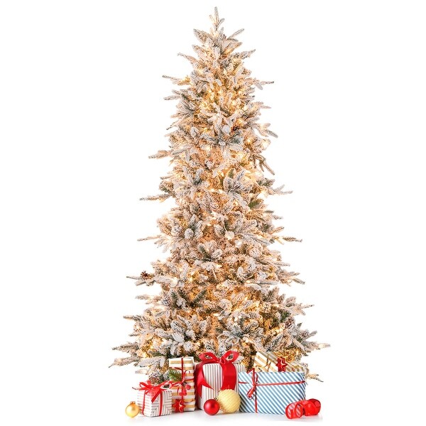 Costway 6 FT/7.5FT PreLit Christmas Tree Snow Flocked Hinged with