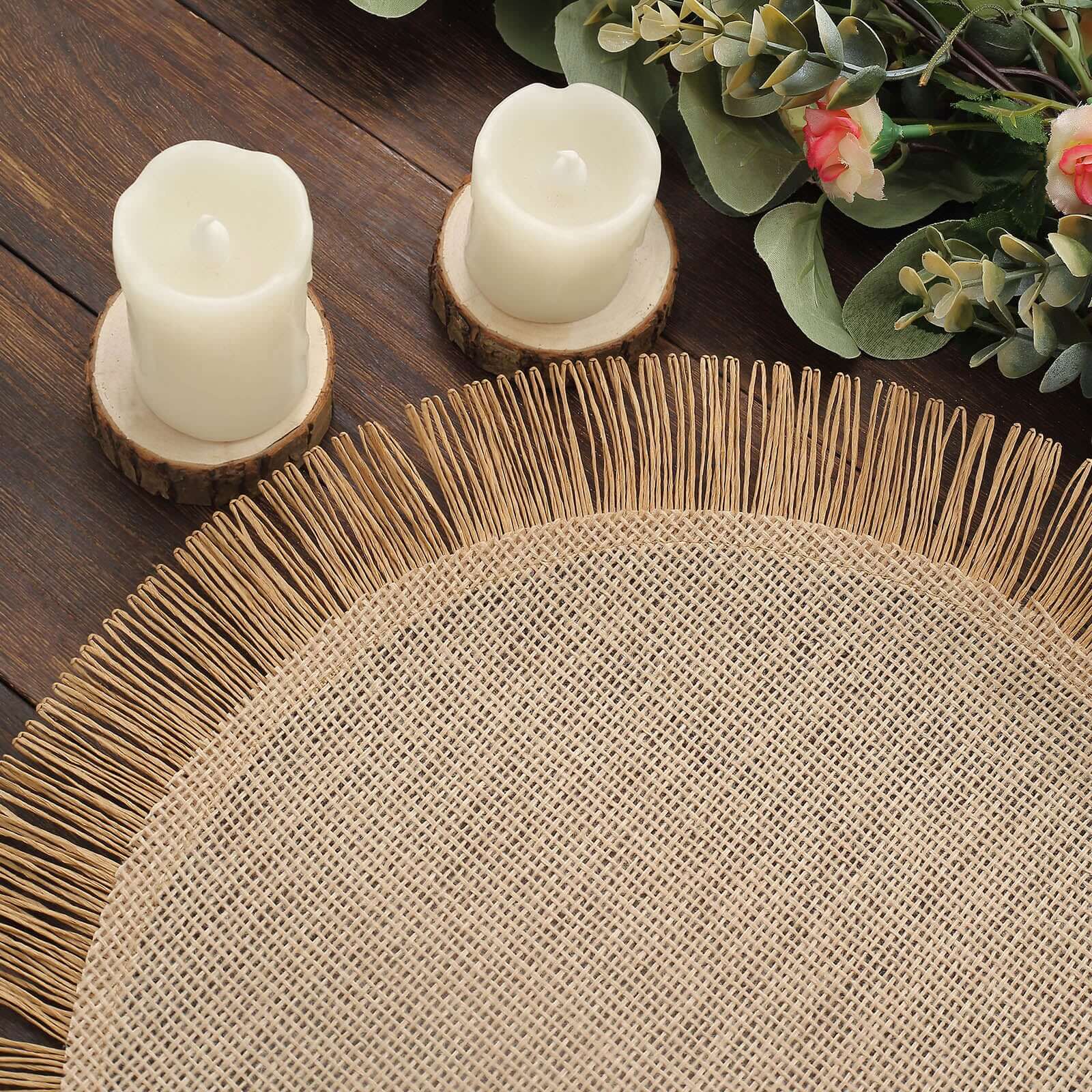 4 Pack Natural Jute Boho Chic Fringe Edge Table Placemats, Rustic Farmhouse Burlap Tassel Dining Table Mats 16