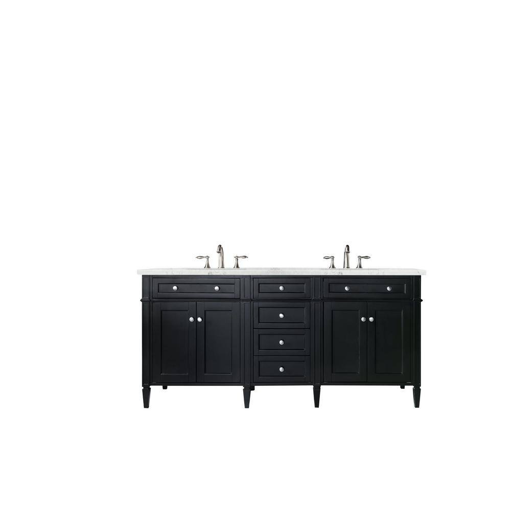 James Martin Vanities Brittany 72 in. W x 23.5 in. D x 34 in. H Double Bath Vanity in Black Onyx with Eternal Jasmine Pearl Quartz Top 650-V72-BKO-3EJP