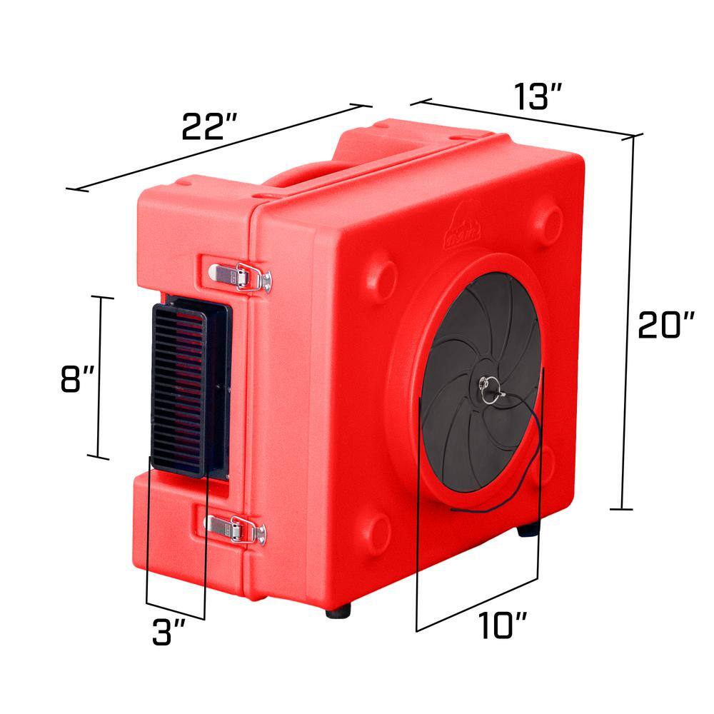 B-Air 13 HP 2.5 Amp HEPA Air Scrubber Purifier for Water Damage Restoration Negative Air Machine in Red BA-RA-650-RD