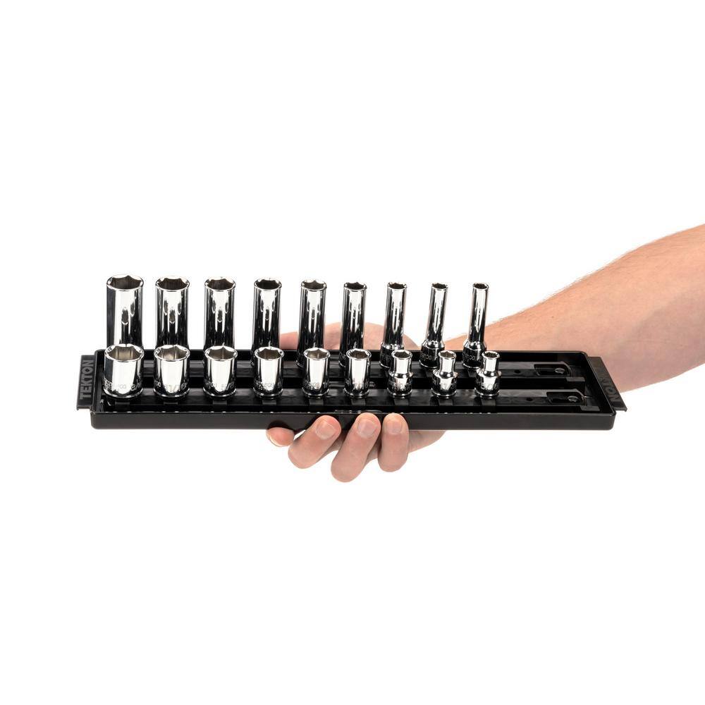 TEKTON 38 in. Drive 6-Point Socket Set with Rails (516 in.-34 in.) (18-Piece) SHD91213