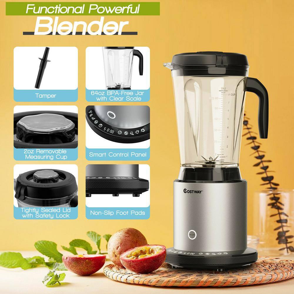 Costway 64 oz. Sliver 10-Speed Countertop Blender EP24952US