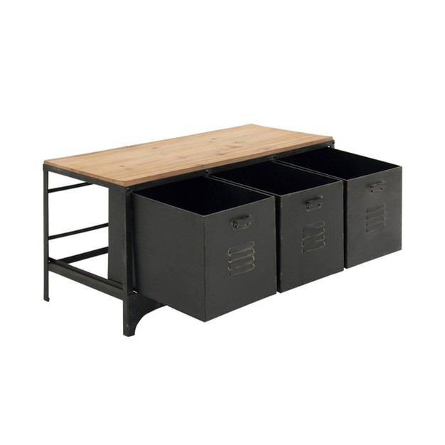 Wood Storage Bench 3 Drawers Black Olivia amp May