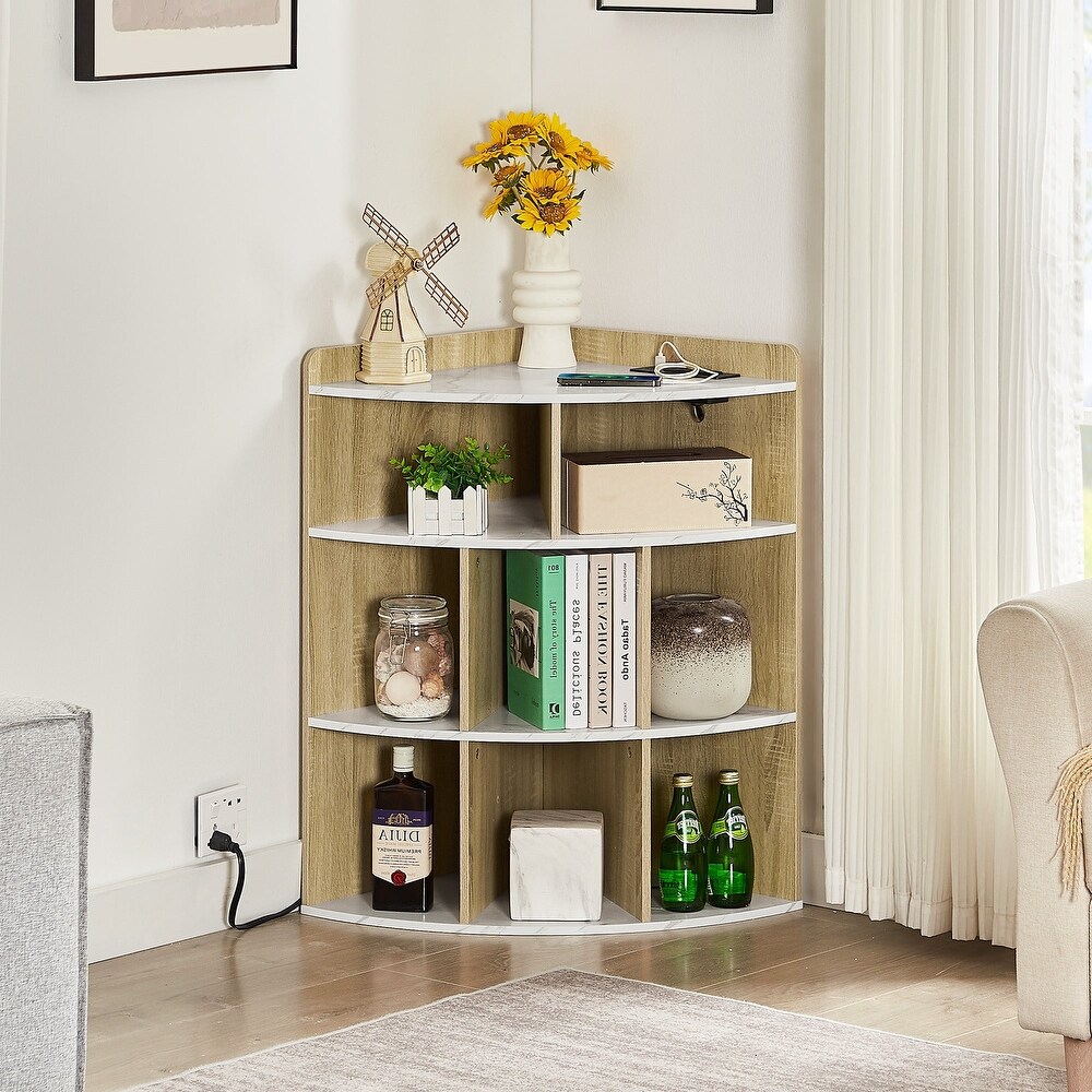 Javlergo Corner Storage Cabinet with USB Charging Station  8 Cubby Triangle Bookcase Bookshelf