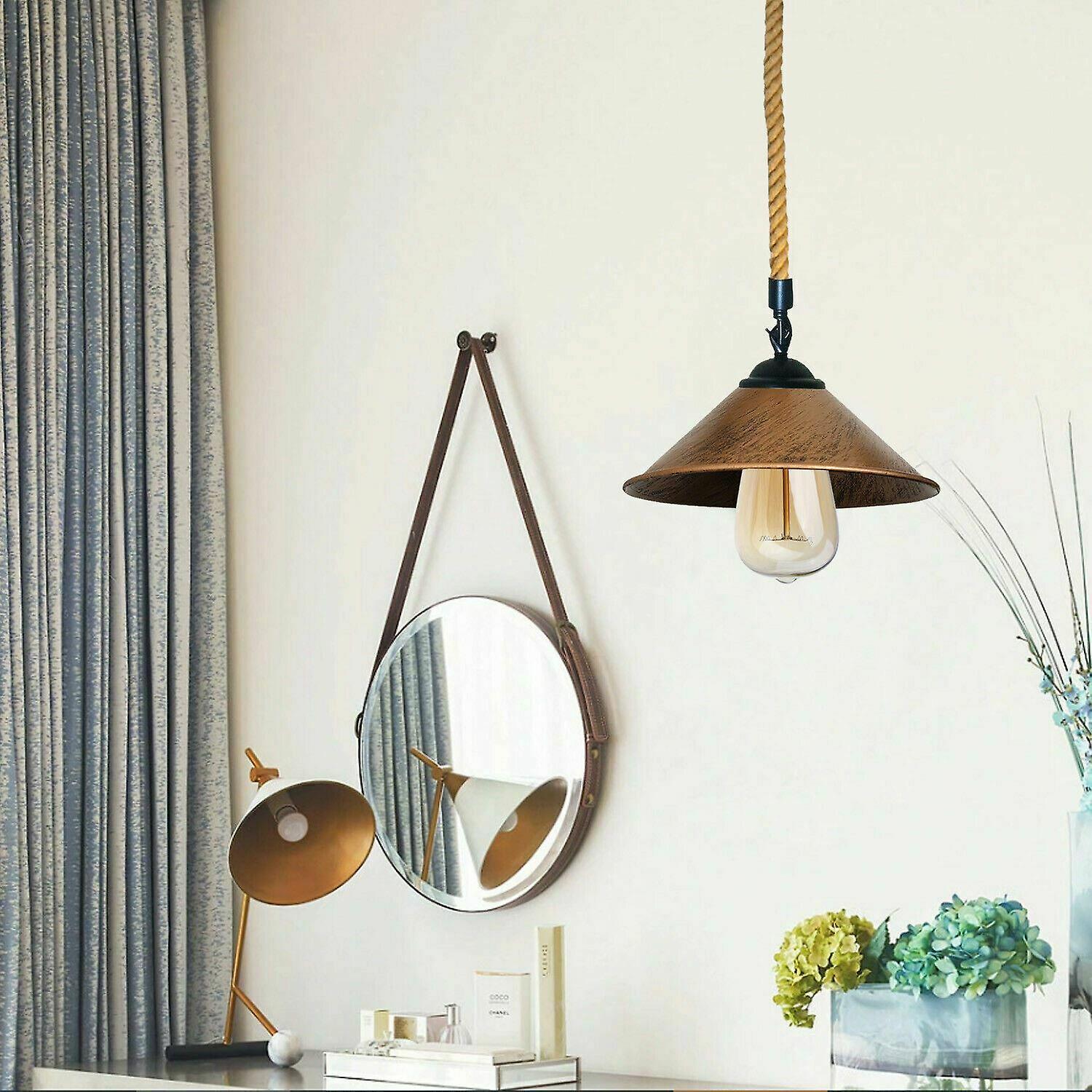 Pendant light cone shade with hemp ropes