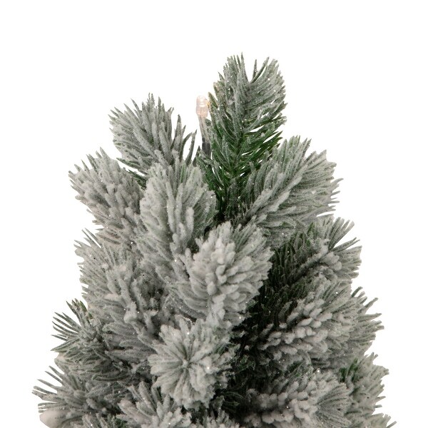 16 LED Lighted Mini Frosted Pine Christmas Tree in Cement Base